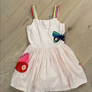 Mini Boden pink blush Sundress with Rainbow Straps and Butterfly Appliqués